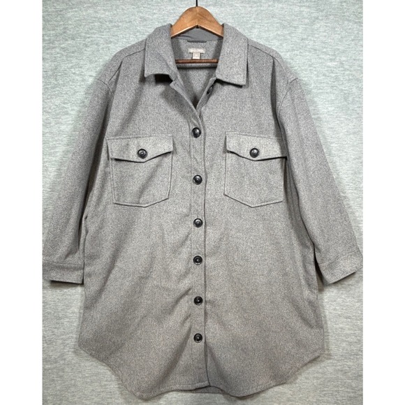 Falls Creek Womens 2X Shirt Jacket Gray Longline Button Down Shacket Top - Picture 1 of 6